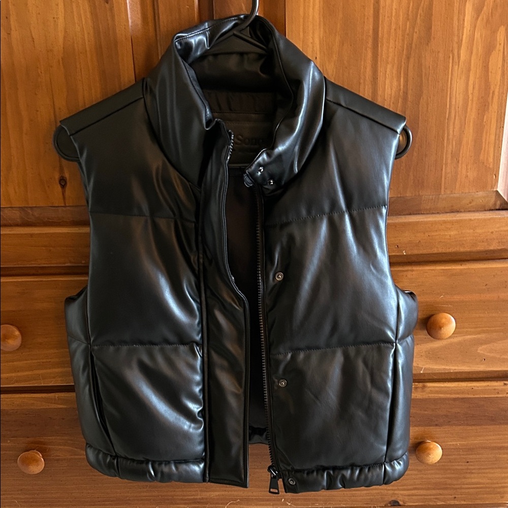 Ci Sono Black Faux Leather Puffer Vest